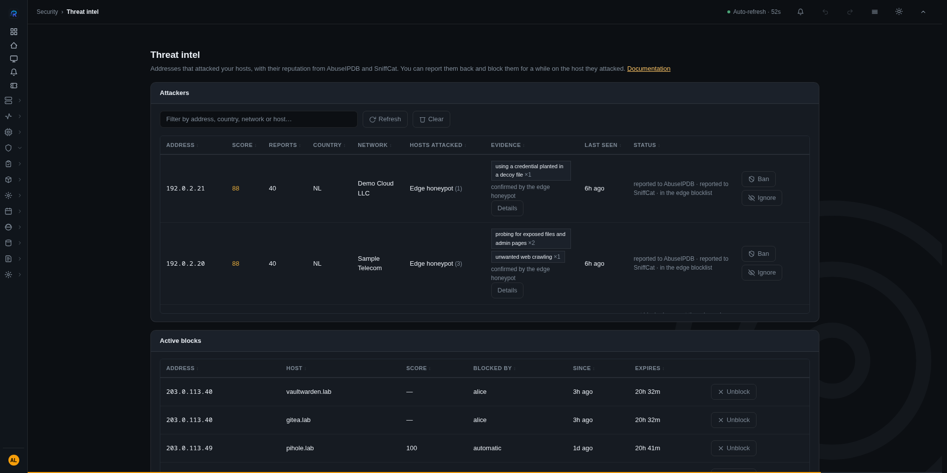 Threat intel page